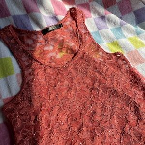 BKE Glitter Sparkly Lace Orange Tank for Layering in Fall or Summer
